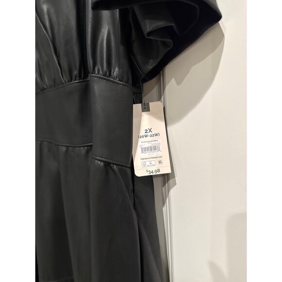 MSRP $34.99 NWT Terra Sky Faux Leather V Neck Knee Length Dress Size 2X - Picture 6 of 7
